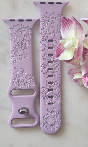 Engraved Magnolia, Flowers Gift Design for Apple Watch Silicone Sports Band/Strap  38mm/40mm/41mm/42mm/44mm/45mm/46mm/49mm