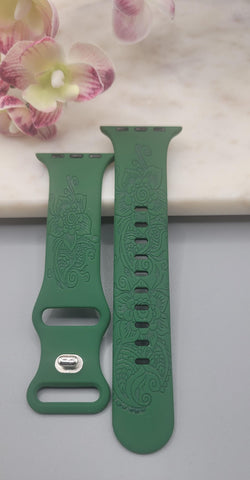 Engraved Paisley Flowers Gift Design for Apple Watch Silicone Sports Band/Strap  38mm/40mm/41mm/42mm/44mm/45mm/46mm/49mm Garden Boho