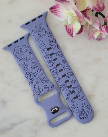 Engraved English Bulldog Design for Apple Watch Silicone Sports Band/Strap  38mm/40mm/41mm/42mm/44mm/45mm/46mm/49mm