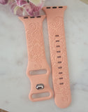 Engraved Paisley Flowers Design for Apple Watch Silicone Sports Band/Strap  38mm/40mm/41mm/42mm/44mm/45mm/46mm/49mm Boho
