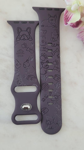 Engraved French Bulldog, Dog mom Gift Design for Apple Watch Silicone Sports Band/Strap  38mm/40mm/41mm/42mm/44mm/45mm/46mm/49mm