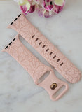 Engraved Flowers, Garden, Hibiscus Gift Design for Apple Watch Silicone Sports Band/Strap  38mm/40mm/41mm/42mm/44mm/45mm/46mm/49mm