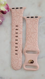 Engraved Flowers, Garden, Hibiscus Gift Design for Apple Watch Silicone Sports Band/Strap  38mm/40mm/41mm/42mm/44mm/45mm/46mm/49mm