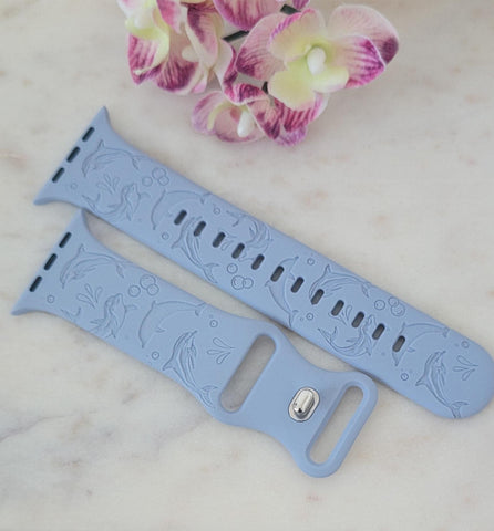 Engraved Dolphins, Ocean, Sea Gift Design for Apple Watch Silicone Sports Band/Strap  38mm/40mm/41mm/42mm/44mm/45mm/46mm/49mm