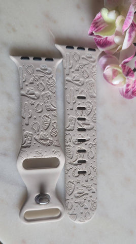 Engraved Cowboy,Weatern, Cactus,  Gift Design for Apple Watch Silicone Sports Band/Strap  38mm/40mm/41mm/42mm/44mm/45mm/46mm/49mm