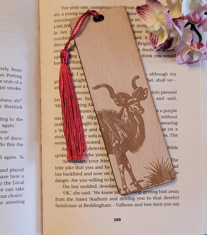 Kudu African Safari, South African nature custom book Wooden Personalized Bookmark, Custom wood Bookmark, Reader gift, Women gift