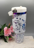 Sharks tumbler, under the ocean, sea theme, Boho, white and rainbow Laser Engraved 30oz Double Wall Insulated Tumbler Seamless Tumbler
