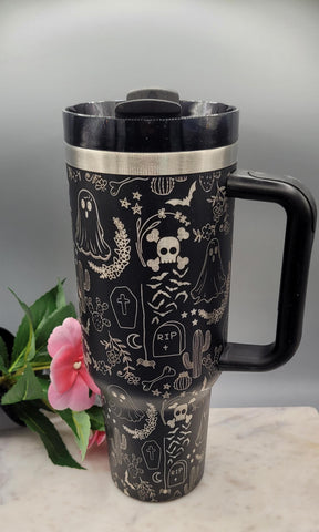 Halloween Ghost Floral 40oz Tumbler with Handle  Double Wall Insulated, Halloween tumbler, ghost tumbler, floral ghost mug