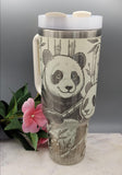 Panda  and flowers 40oz Double Wall Insulated Tumbler with Handles Gift for mom, Granny, sister, Niece