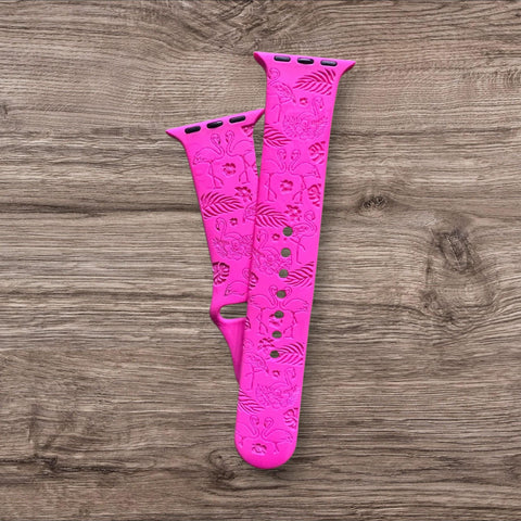 Engraved Summer Vibes Tropical Flamingo floral design for Apple Watch Silicone Sports Band/Strap  38mm/40mm/41mm/42mm/44mm/45mm/46mm/49mm