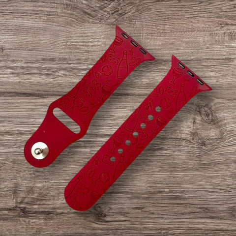 Engraved Wine Drinking Gift Design for Apple Watch Silicone Sports Band/Strap  38mm/40mm/41mm/42mm/44mm/45mm/46mm/49mm