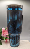 Northern lights tumbler, wilderness tumbler - Black on rainbow base  40oz Double Wall Insulated Tumbler with Handles Mountains