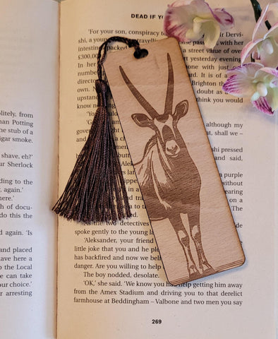 Gemsbok African Safari, South African nature custom book Wooden Personalized Bookmark, Custom wood Bookmark, Reader gift, Women gift