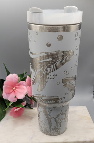Humpback whales tumbler, Ocean theme 40oz Double Wall Insulated Tumbler with Handles Gift for mom, Granny, sister, Niece