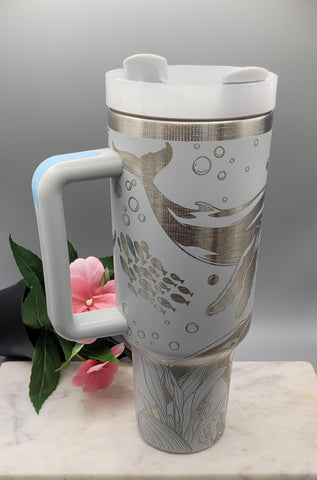 Humpback whales tumbler, Ocean theme 40oz Double Wall Insulated Tumbler with Handles Gift for mom, Granny, sister, Niece