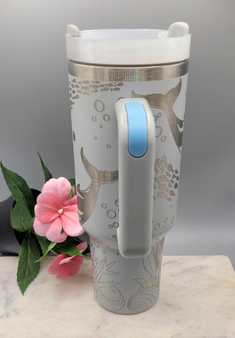 Humpback whales tumbler, Ocean theme 40oz Double Wall Insulated Tumbler with Handles Gift for mom, Granny, sister, Niece