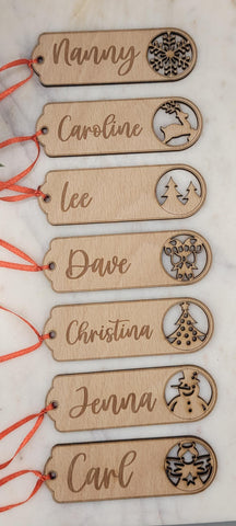 Personalized Wooden Christmas Gift Tag Custom Engraved Holiday Name Tag, Rustic Xmas Present Label, Stocking Tag Ornament Christmas Name tag