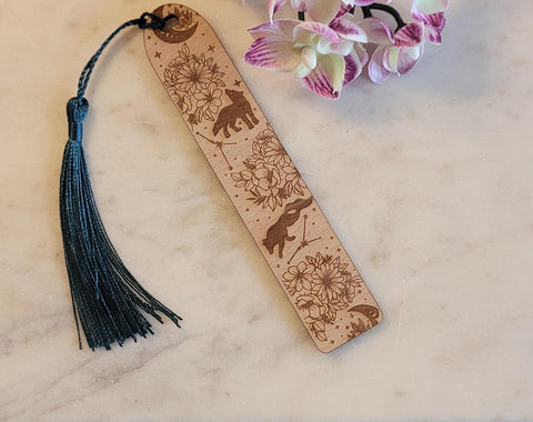 Fantasy bookmark, Celestial Witchy Dog Wolf bookmark acrylic or wood, Custom Engraved Made from Acrylic Over 30 colours