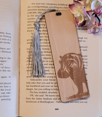 Hippo, hippopotamus African Safari, South African nature custom book Wooden Personalized Bookmark, Custom wood Bookmark, Women gift Reader