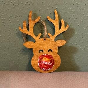 Handmade Wooden Rudolph Reindeer Christmas Decoration  Fits Lindt Chocolate, Tree Ornament, Festive Gift, Holiday Decor Tree decoration