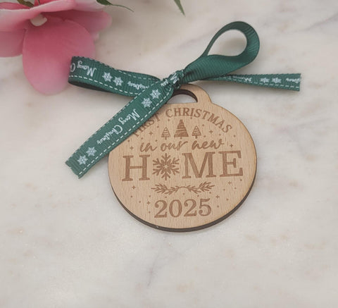 New home Homemade Wooden Christmas Bauble  Personalized Ornament, Rustic Holiday Tree Decoration, Engraved Gift, Eco Friendly Xmas Decor