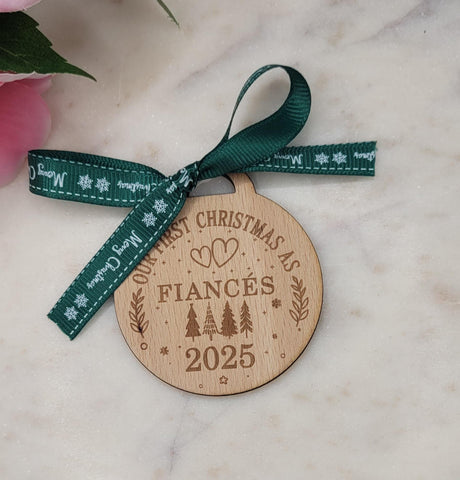 Fiance Homemade Wooden Christmas Bauble  Personalized Ornament, Rustic Holiday Tree Decoration, Engraved Gift, Eco Friendly Xmas Decor