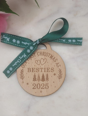 Besties Homemade Wooden Christmas Bauble  Personalized Ornament, Rustic Holiday Tree Decoration, Engraved Gift, Eco Friendly Xmas Decor