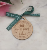 Mr & Mrs Homemade Wooden Christmas Bauble  Personalized Ornament, Rustic Holiday Tree Decoration, Custom Engraved Gift Eco Friendly Wedding