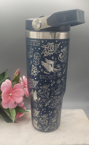 Old School Tattoo, boho, tattoos tumbler, Laser Engraved 30oz Double Wall Insulated Tumbler
