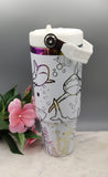 Sharks tumbler, under the ocean, sea theme, Boho, white and rainbow Laser Engraved 30oz Double Wall Insulated Tumbler Seamless Tumbler