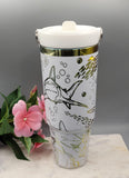 Sharks tumbler, under the ocean, sea theme, Boho, white and rainbow Laser Engraved 30oz Double Wall Insulated Tumbler Seamless Tumbler