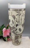 Panda  and flowers 40oz Double Wall Insulated Tumbler with Handles Gift for mom, Granny, sister, Niece