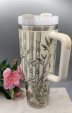 Panda  and flowers 40oz Double Wall Insulated Tumbler with Handles Gift for mom, Granny, sister, Niece