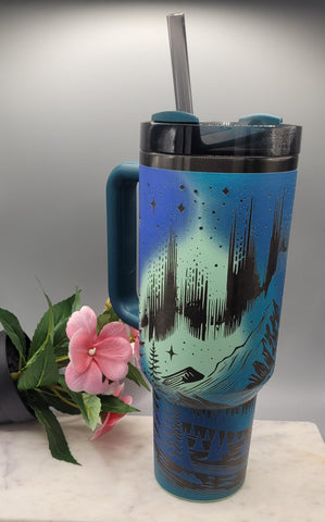 Original Stanley Northern Lights, wilderness, stars gift Engraved tumbler 40oz Double Wall Insulated Tumbler with Handles