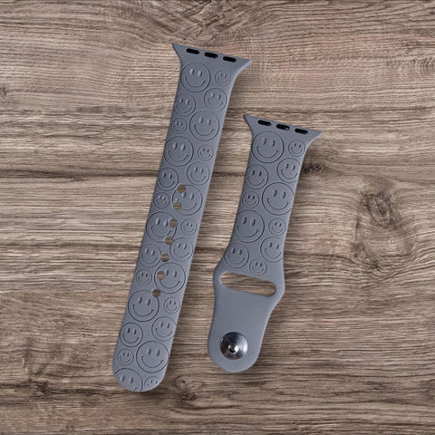 Engraved Smiley Face, happy face Gift Design for Apple Watch Silicone Sports Band/Strap  38mm/40mm/41mm/42mm/44mm/45mm/46mm/49mm