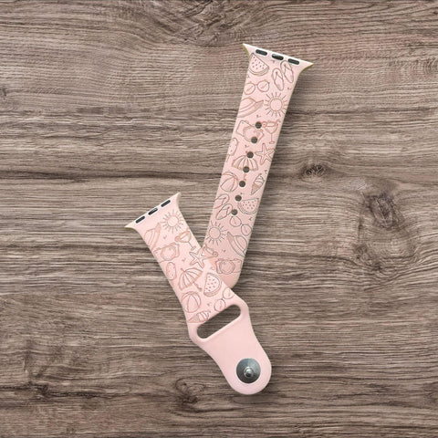 Engraved Summer Vibes, pool, beach Holidays Gift Design for Apple Watch Silicone Sports Band/Strap  38mm/40mm/41mm/42mm/44mm/45mm/46mm/49mm