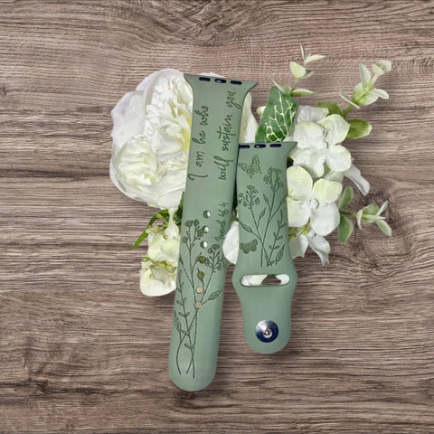 Engraved scripture floral butterfly Gift Design for Apple Watch Silicone Sports Band/Strap  38mm/40mm/41mm/42mm/44mm/45mm/46mm/49mm