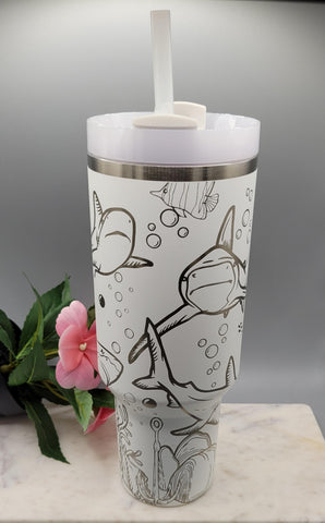 Original Stanley Sharks tumbler, ocean theme gift Engraved tumbler 40oz Double Wall Insulated Tumbler with Handles