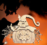 DIY Paint Your Own Halloween Pumpkin with Bats Wooden Craft Kit for Kids & Adults, Pumpkin with Witches hat Spooky Fall DIY Halloween Decor
