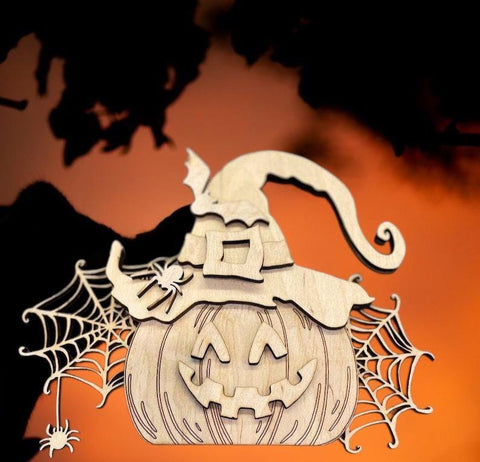 DIY Paint Your Own Halloween Pumpkin with Bats Wooden Craft Kit for Kids & Adults, Pumpkin with Witches hat Spooky Fall DIY Halloween Decor