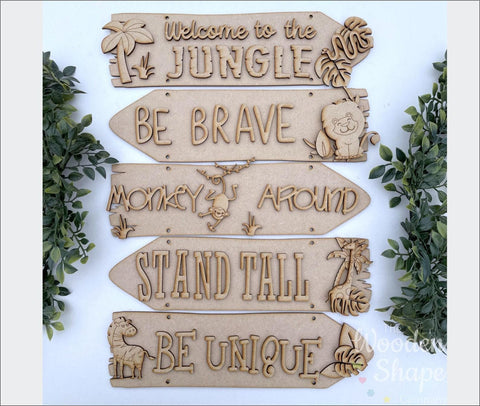 DIY Paint Your Own Safari Jungle Wooden Wall Plaque Craft Set for Kids & Adults, Welcome to the Jungle Animal Activity, Safari Party Decor
