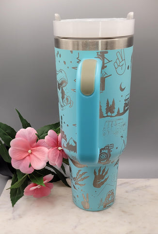 Dinosaur Park, Jeep, Off road 40oz Double Wall Insulated Tumbler with Handles Gift for mom, Granny, sister, Niece