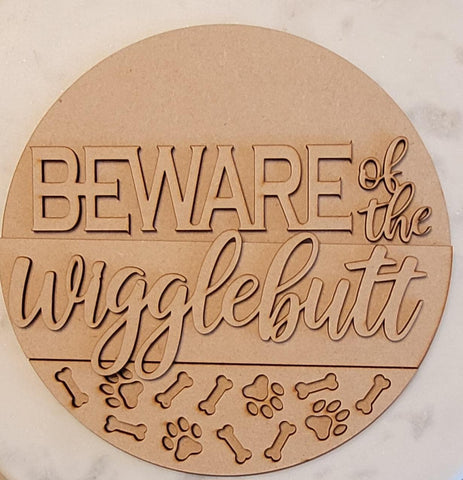 DIY Paint Your Own Beware of the Wigglebutt Dog Wooden Door Sign Kit Make Your Own Front Door Sign Unpainted Wood Blank for Home Decor