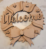DIY Paint Your Own Welcome Wreath Holly Welcome Wooden Door Sign Kit  Make Your Own Front Door Sign   Wood Blank for Custom Home Decor
