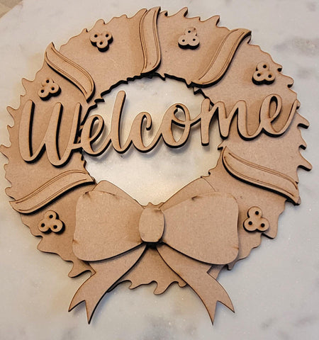 DIY Paint Your Own Welcome Wreath Holly Welcome Wooden Door Sign Kit  Make Your Own Front Door Sign   Wood Blank for Custom Home Decor