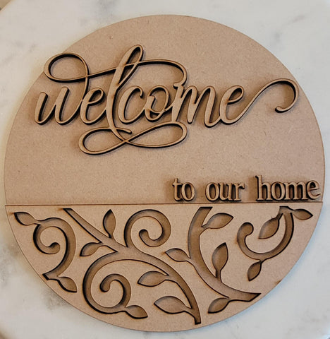 DIY Paint Your Own Floral Welcome to our Home Wooden Welcome Door Sign Kit Make Your Own Front Door Sign Unpainted Wood Blank for Home Decor