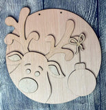 DIY Paint Your Own Rudolph Reindeer with Ornament Christmas Welcome Wooden Door Sign Kit  Make Your Own Sign Wood Blank for Home Decor