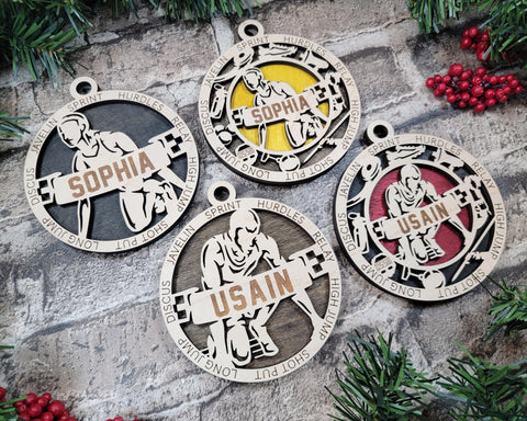 Personalized Track and Field Ornament  Custom Wood Sports Keepsake Athlete Gift Coach Gift Team Gift, Sports Fan Christmas Ornament Athlete