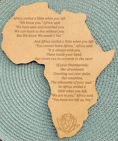 South African map Wooden Custom Engraved Ornament Christmas Name tag. African map poem