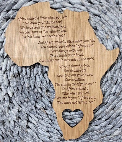 South African map Wooden Custom Engraved Ornament Christmas Name tag. African map poem